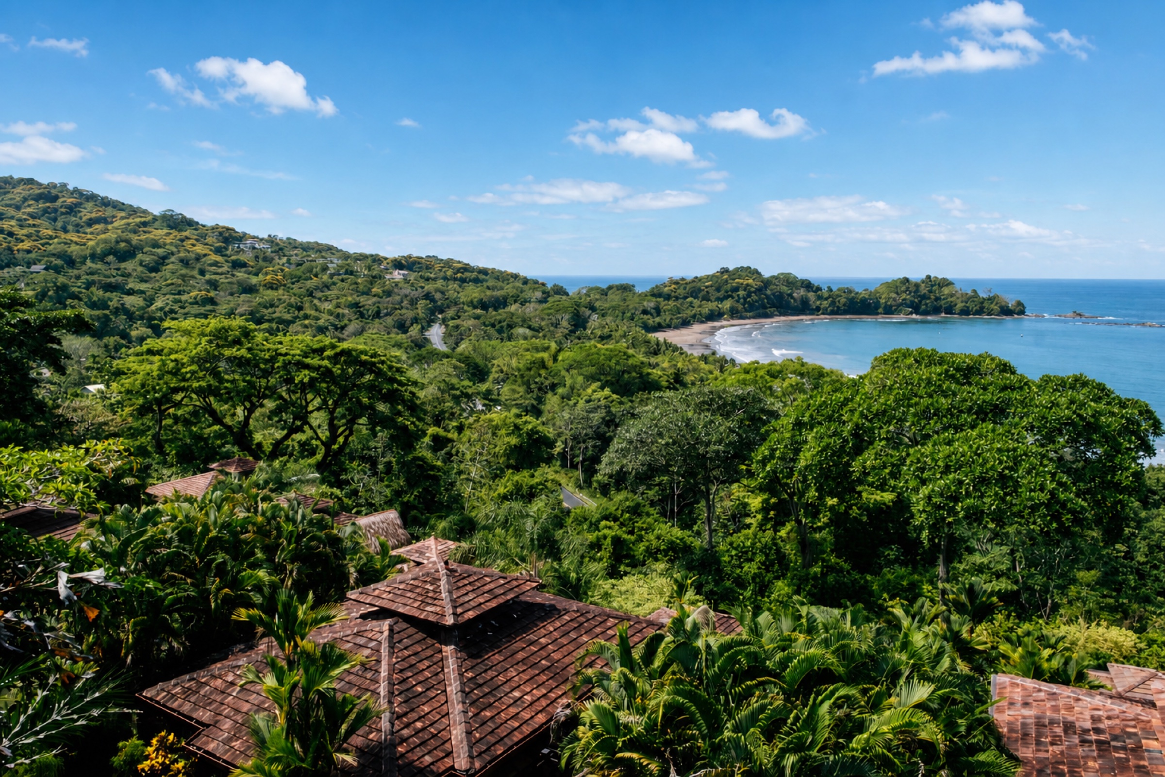 Rainforest and Pacific bay below Casa Calma, an ocean-view villa in Dominicalito, Costa Rica