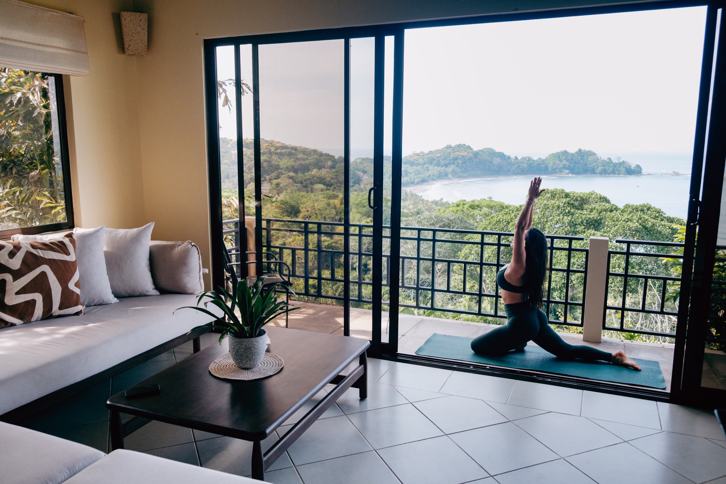 Yoga practice facing the Pacific from Casa Calma